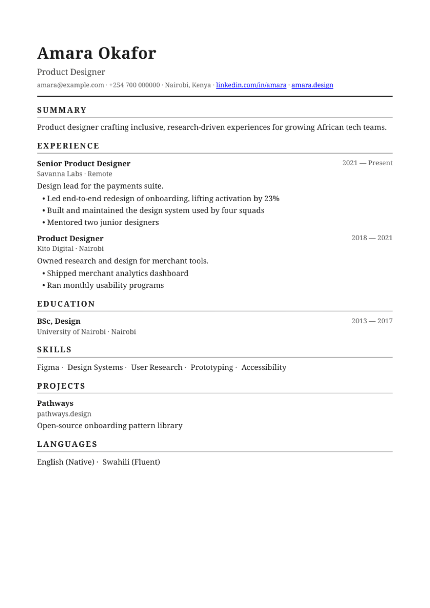 Classic resume template preview