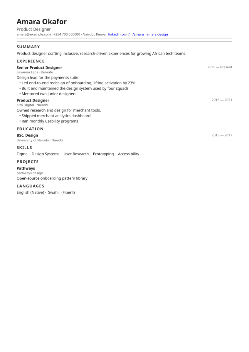 Compact resume template preview
