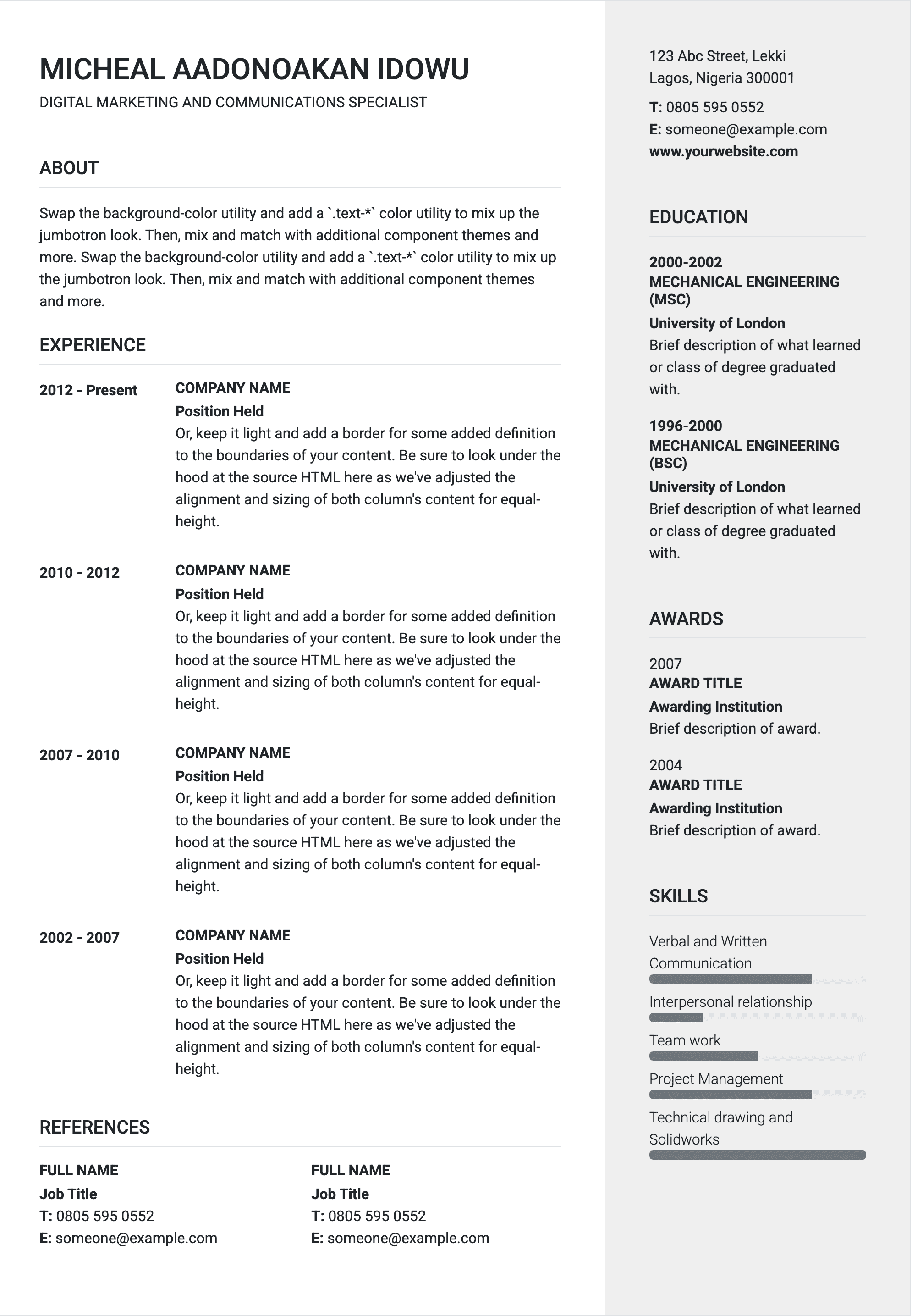 Modern Clean resume template preview